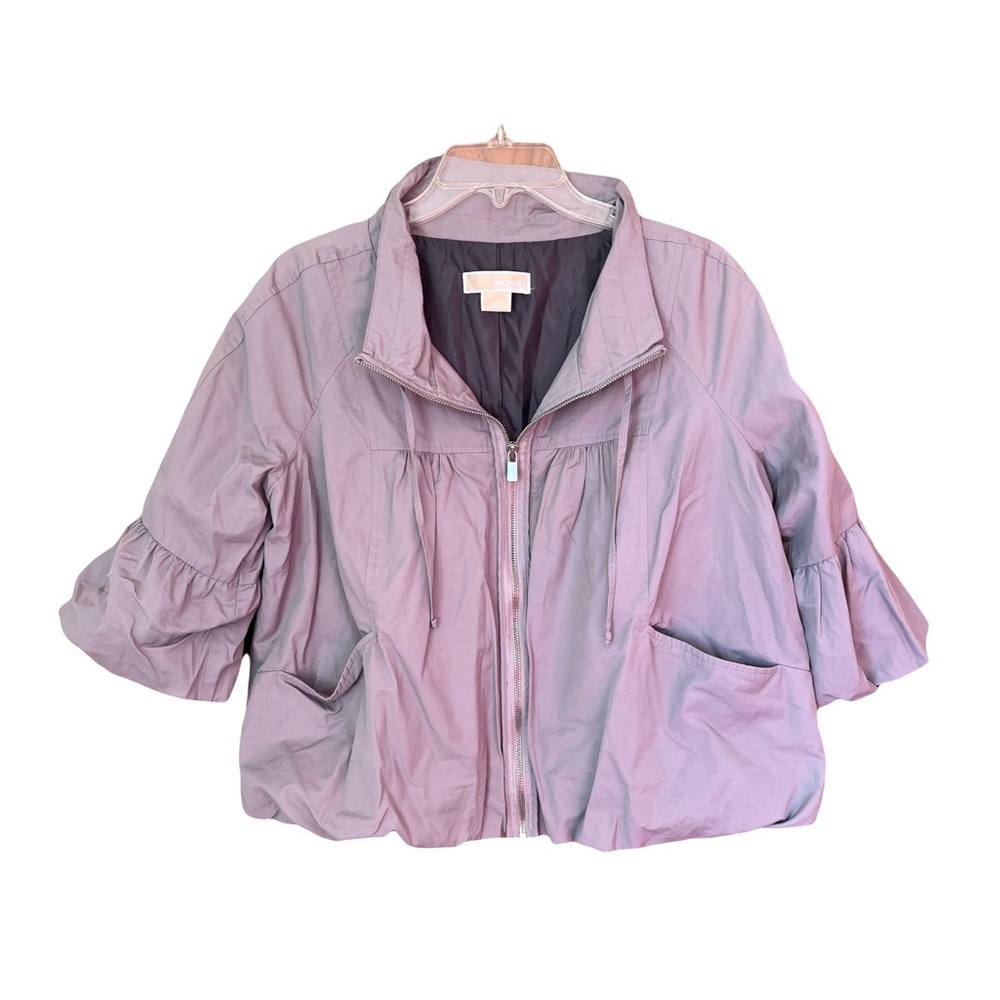 Michael Kors | Gray Cropped Bubble Hem Zippered Blazer Jacket, Large